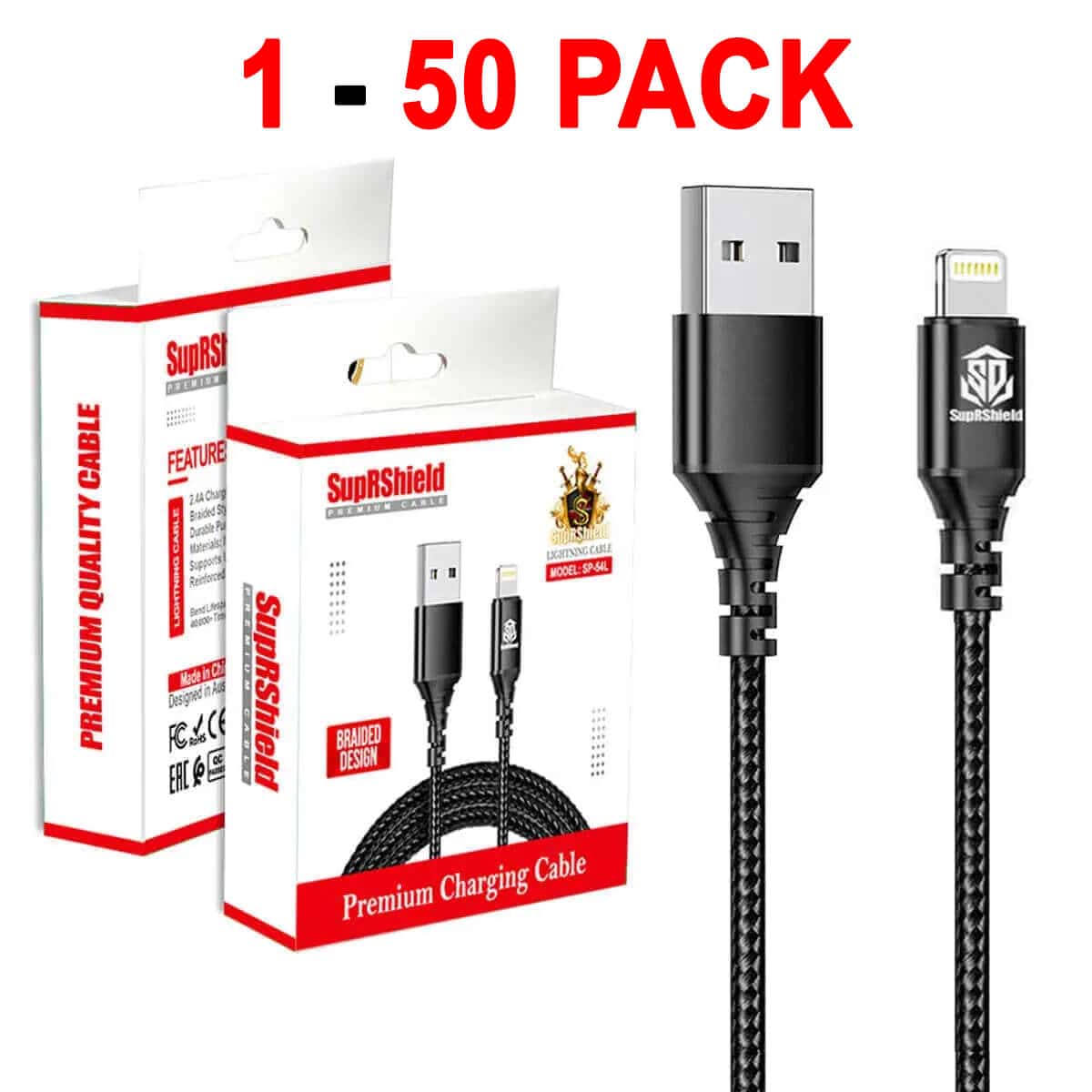 SupRShield (SP54L) 1M Braided USB Lightning Nylon Cable Cord Charger For Apple SupRShield (SP54L) 1M Braided USB Lightning Nylon Cable Cord Charger For Apple